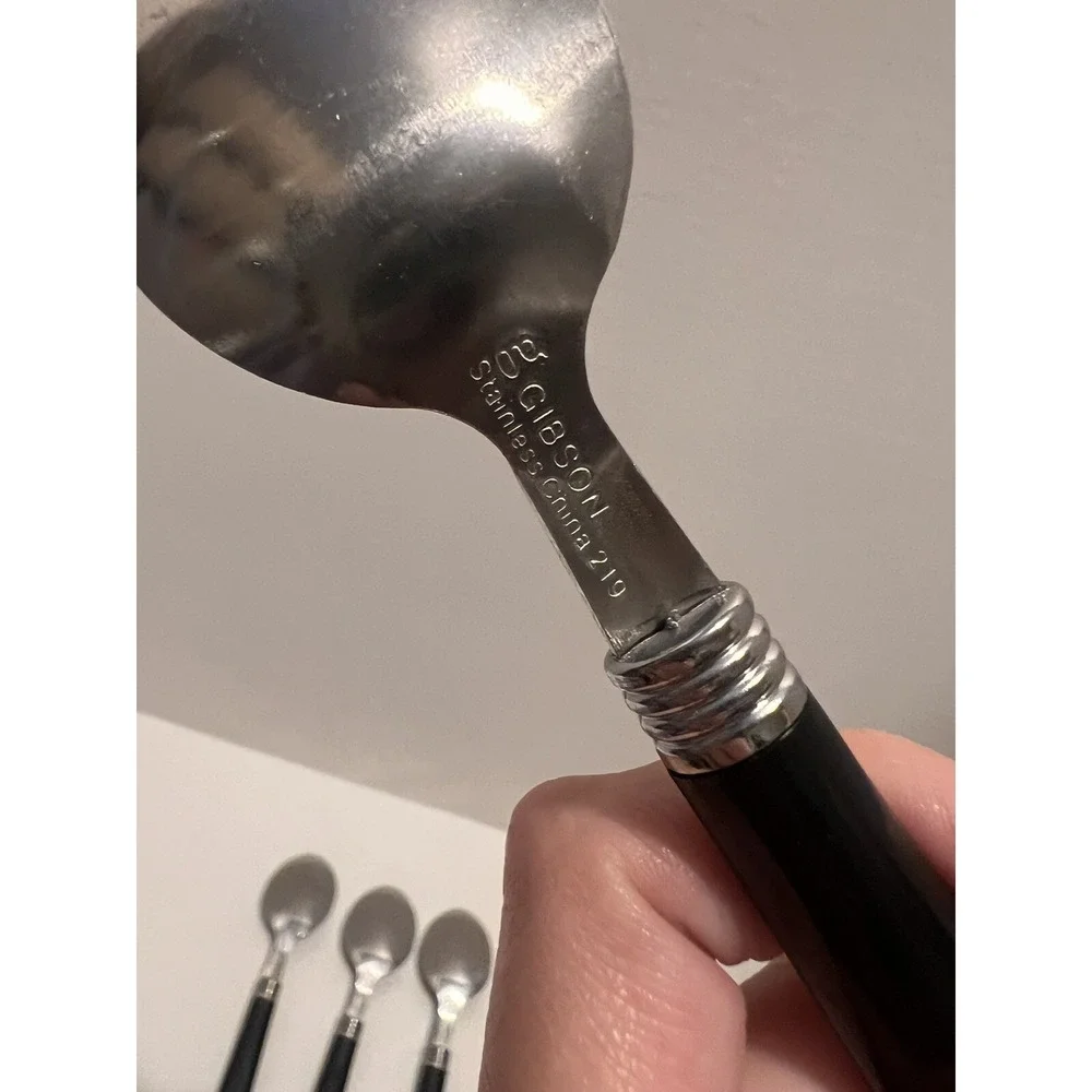 GIBSON Tablespoons Spoons Flatware Vintage Utensils 4pc‎ Retro Black Handles